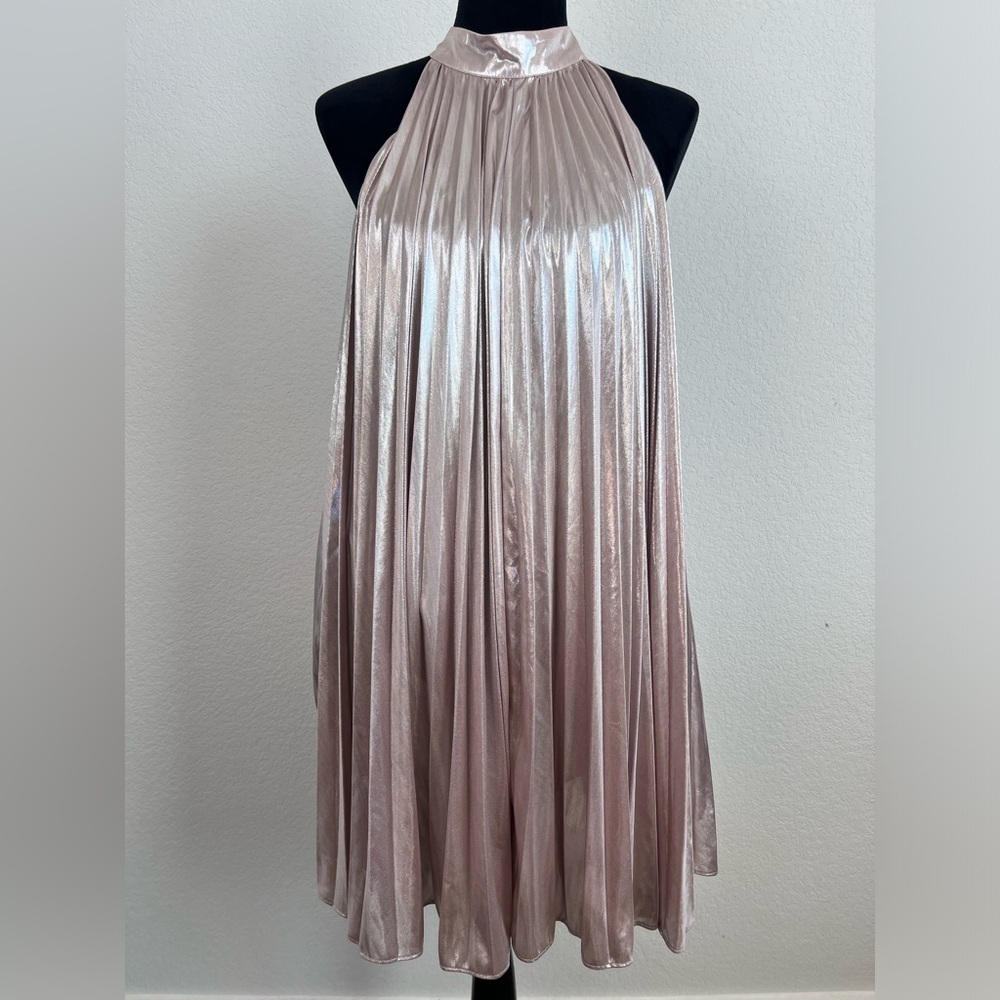 1.STATE Pleated Metallic Swing Knee Length Mini Dress Size 6